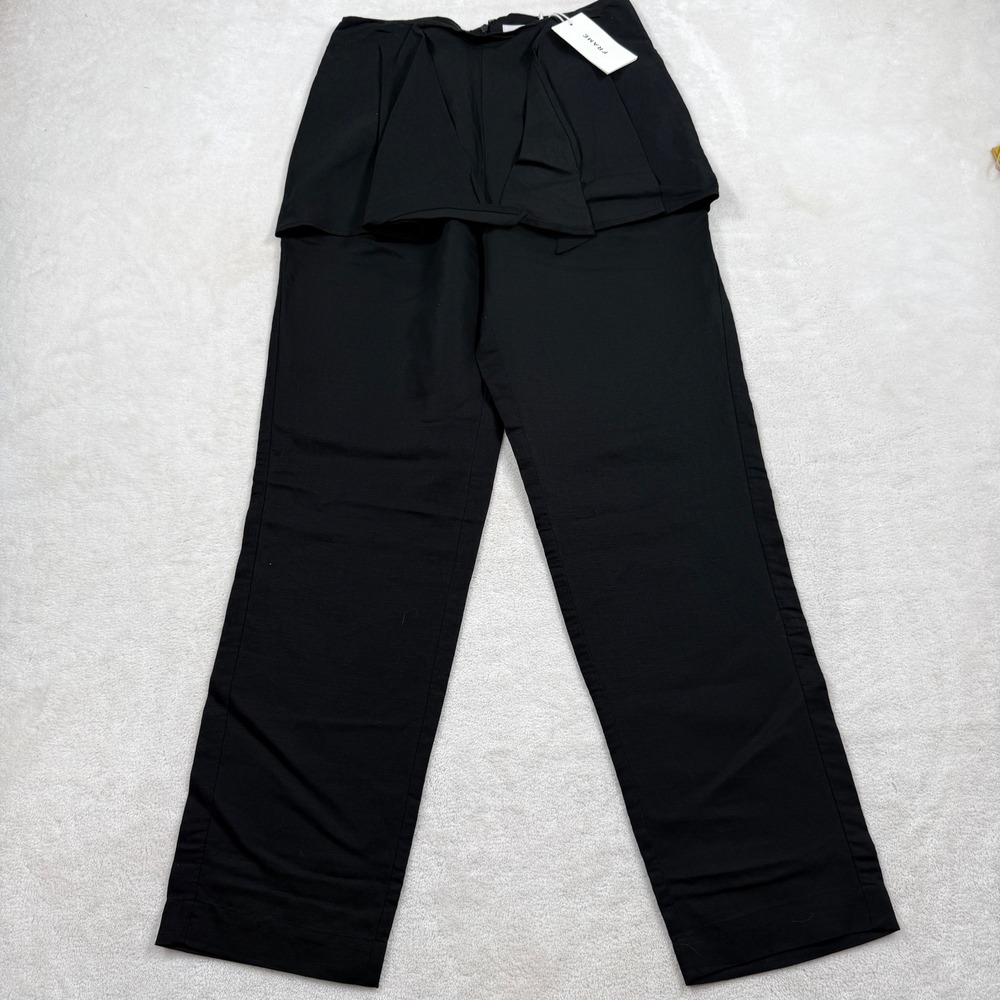 FRAME Black Peplum Overlay High Waist Straight Leg Trousers Womens XS NEW